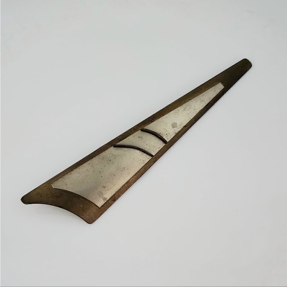 Brooch vintage two tone brass and silver tone art deco design